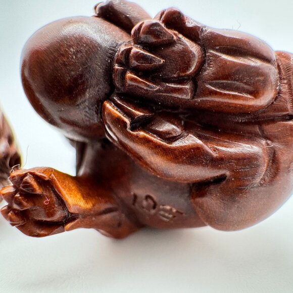 Ojime Netsuke 2 Foo Dog Lion Figurines Hand-Carved Boxwood Signed No Hole #3 - Picture 8 of 10
